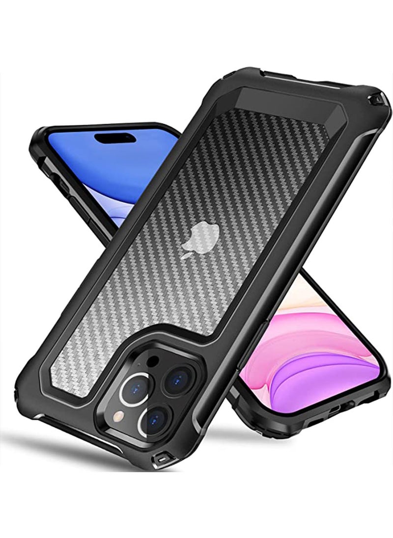 Generic Compatible with iPhone 14 Pro Max 6.7 Inch Case,Shockproof Hard Carbon Fiber Back Soft Bumper Frame Anti Scratch Fingerprint Resistant Protective Phone Case Black  - Image 1