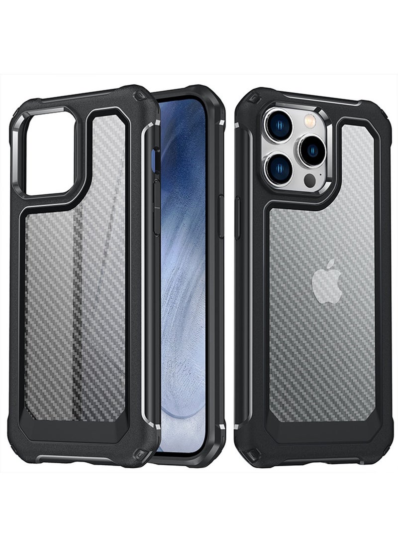 Generic Compatible with iPhone 14 Pro Max 6.7 Inch Case,Shockproof Hard Carbon Fiber Back Soft Bumper Frame Anti Scratch Fingerprint Resistant Protective Phone Case Black  - Image 2
