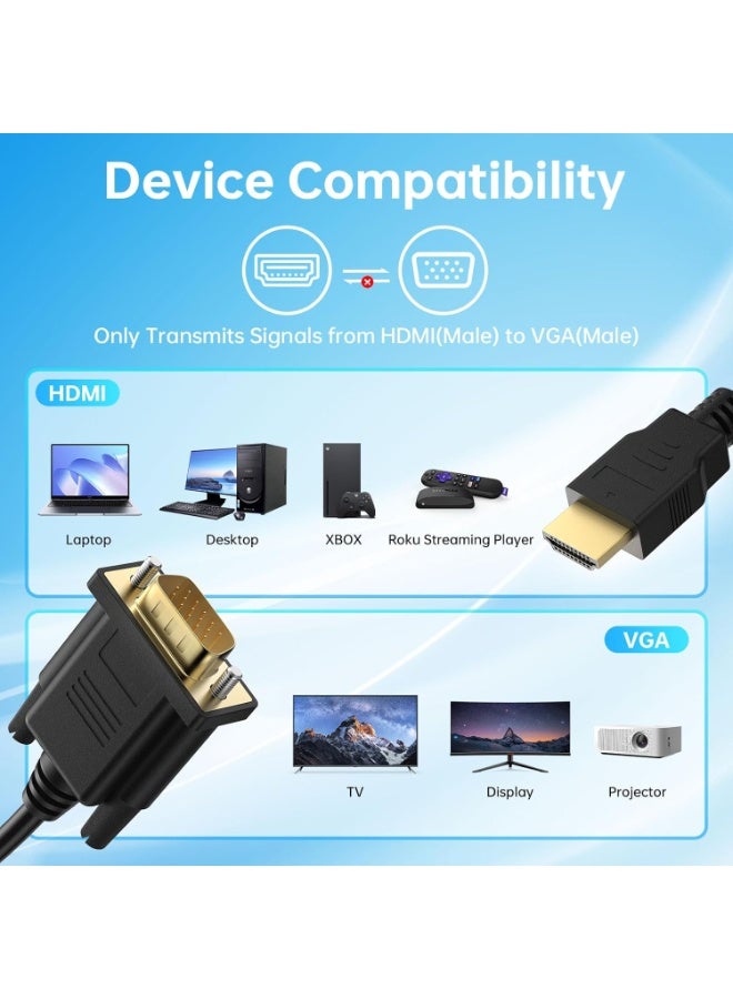 فايف ستار للإلكترونيات كيبل HDMI الى VGA، 6 قدم مقابس مطلية بالذهب مضادة للتداخل 1080P@60Hz من مصدر HDMI الومنيوم الى محول عرض VGA (ذكر الى ذكر) متوافق مع الكمبيوتر واللابتوب واكس بوكس وبلاي ستيشن 5 والشاشة والمزيد - Image 3