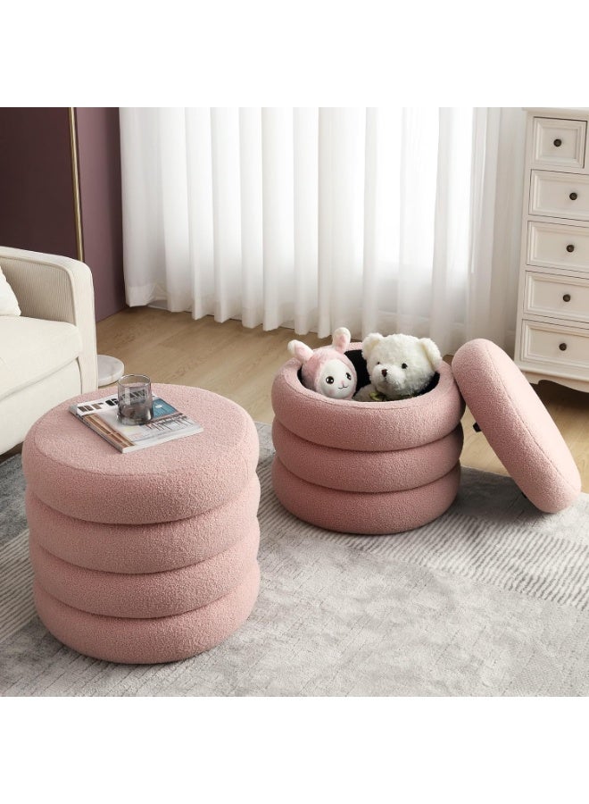 Teddy Ottoman with Storage, Round Pouf Storage Ottoman for Living Room and Dorm, Pink - Image 5