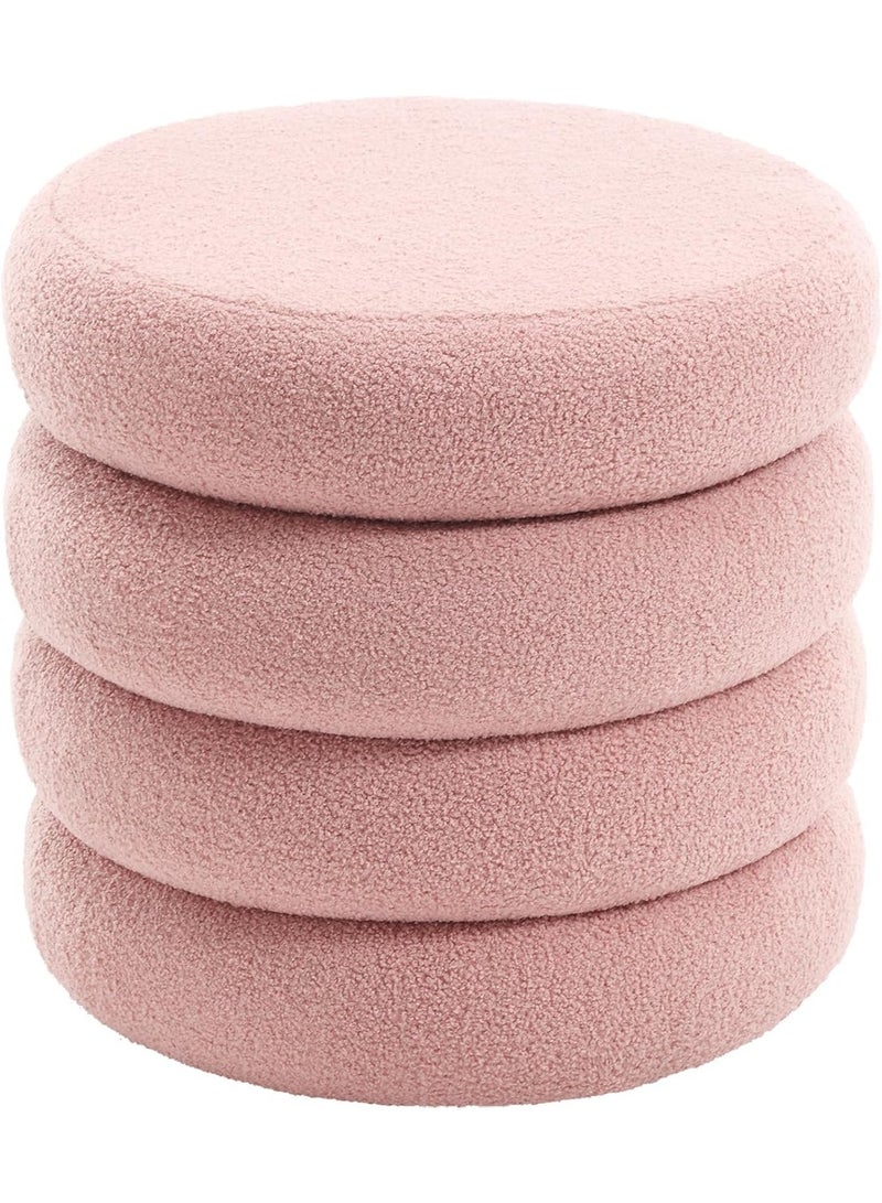 Teddy Ottoman with Storage, Round Pouf Storage Ottoman for Living Room and Dorm, Pink - Image 1