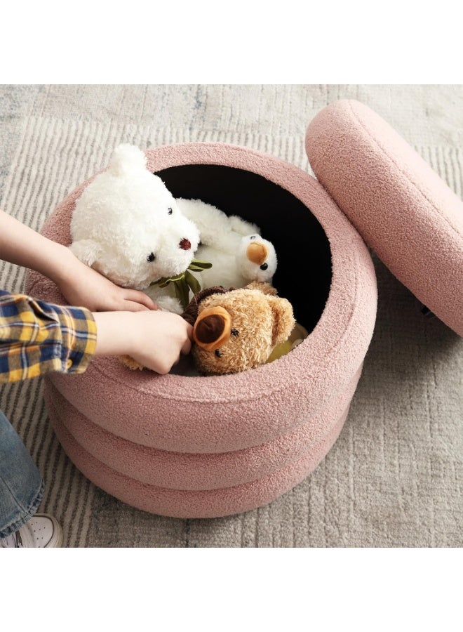 Teddy Ottoman with Storage, Round Pouf Storage Ottoman for Living Room and Dorm, Pink - Image 4
