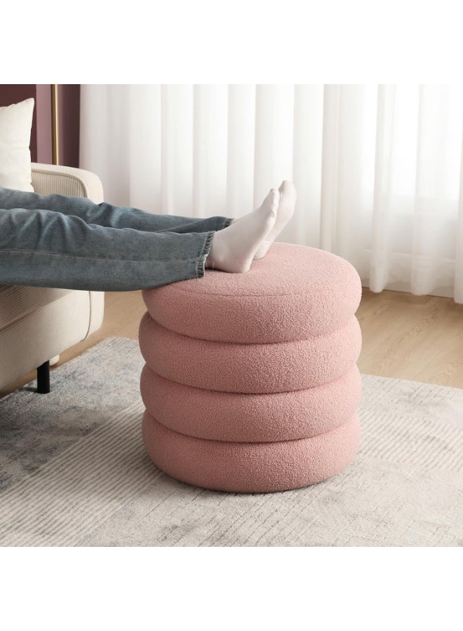 Teddy Ottoman with Storage, Round Pouf Storage Ottoman for Living Room and Dorm, Pink - Image 2
