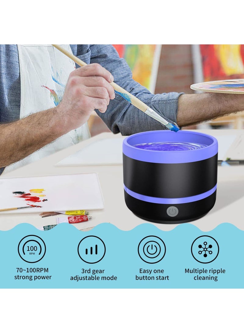 Cobest Electric Paint Brush Cleaner Rinse Cup, with Silica gel mat bowl Portable Rinse Cup, 3 mode Improvement Buttons Automatic Dryer Machine, for Watercolor, Oil, Gouache Painting (Blue) - Image 2