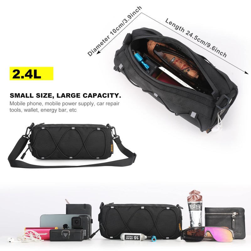 Rhinowalk Bike Handlebar Bag Bicycle Front Bag Shoulder Bag Storage Bag with Shoulder Strap for Road Mountain Bike Cycling Travel (Black) - Image 2
