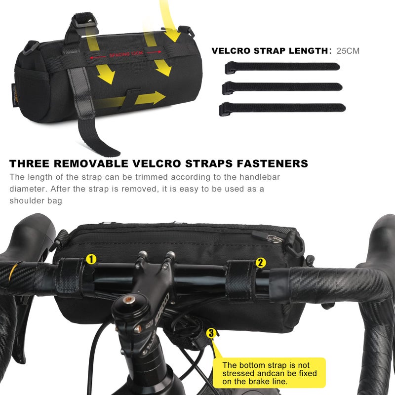 Rhinowalk Bike Handlebar Bag Bicycle Front Bag Shoulder Bag Storage Bag with Shoulder Strap for Road Mountain Bike Cycling Travel (Black) - Image 4