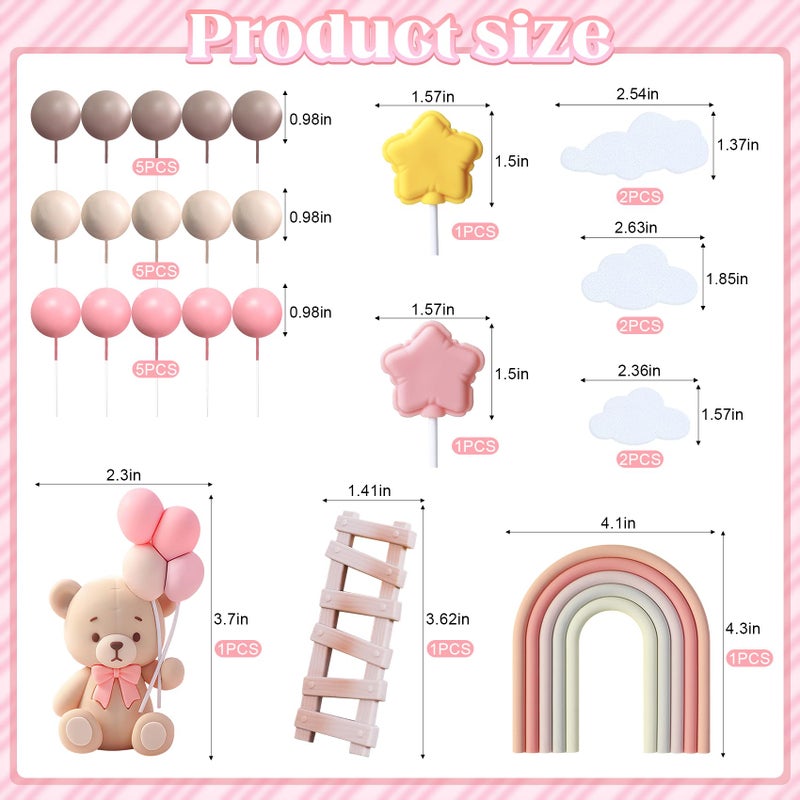 Knana 26Pcs Bear Cake Topper Pink Bear Cake Decoration Baby Bear Cake Topper Baby Shower Party Supplies - Image 2