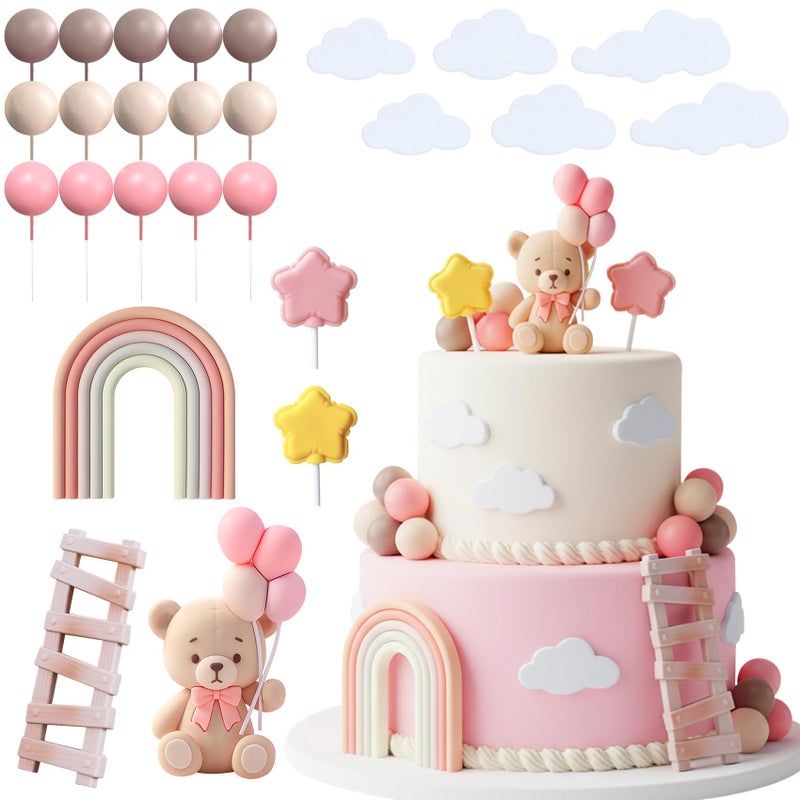 Knana 26Pcs Bear Cake Topper Pink Bear Cake Decoration Baby Bear Cake Topper Baby Shower Party Supplies - Image 1