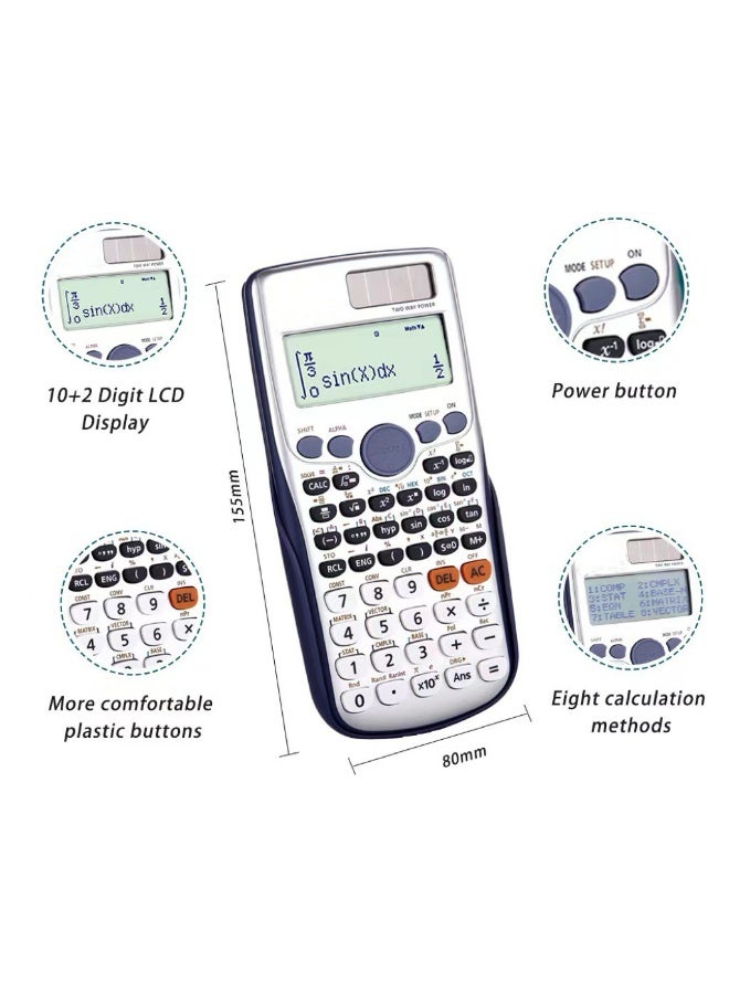 Scientific Calculator 417 Function 10+2-digit Writing Display Solar and Battery Calculator Protective Case, Suitable for Schools - Image 3