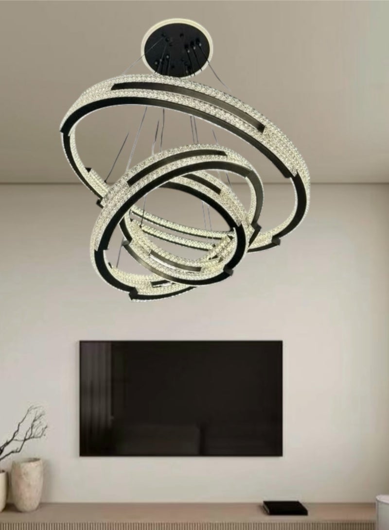 ثريات ليد ديكور اسود ثلاث حلقات متعدد التصميم مقاس 60-40-25 سم ثلاث اضاءات  - Image 2