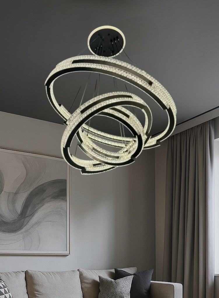 ثريات ليد ديكور اسود ثلاث حلقات متعدد التصميم مقاس 60-40-25 سم ثلاث اضاءات  - Image 1