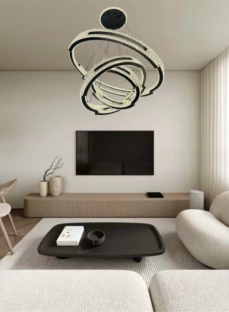 ثريات ليد ديكور اسود ثلاث حلقات متعدد التصميم مقاس 60-40-25 سم ثلاث اضاءات  - Image 3