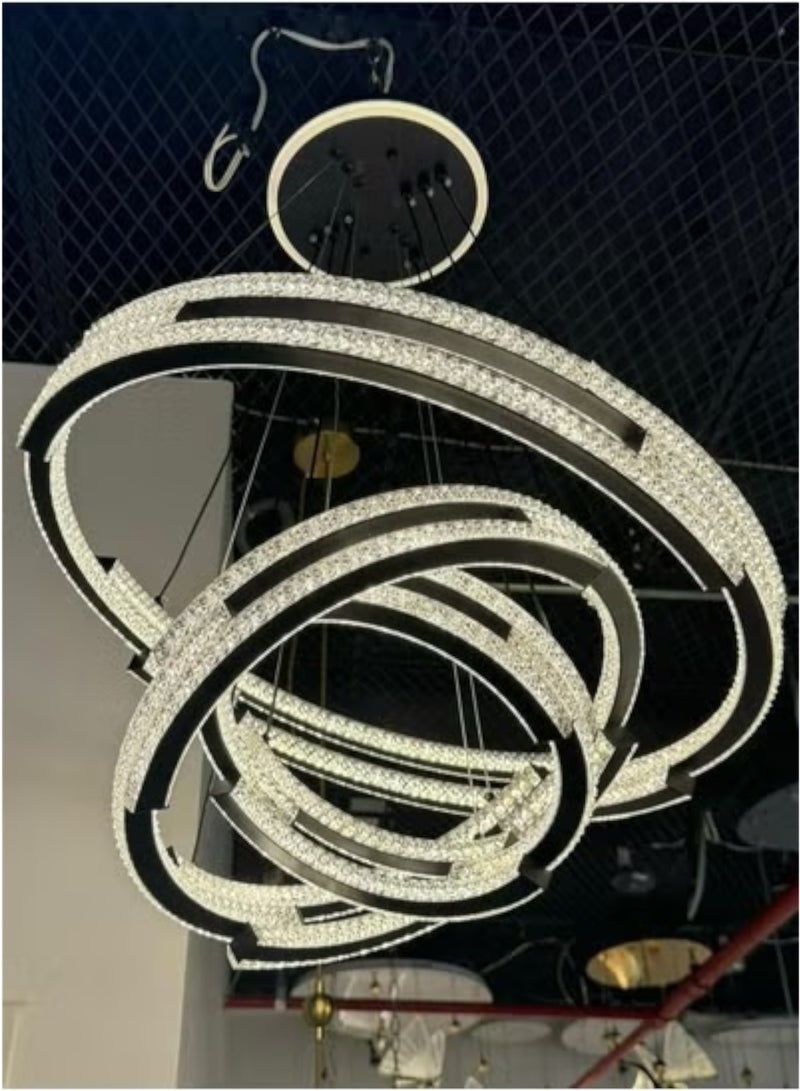 ثريات ليد ديكور اسود ثلاث حلقات متعدد التصميم مقاس 60-40-25 سم ثلاث اضاءات  - Image 5