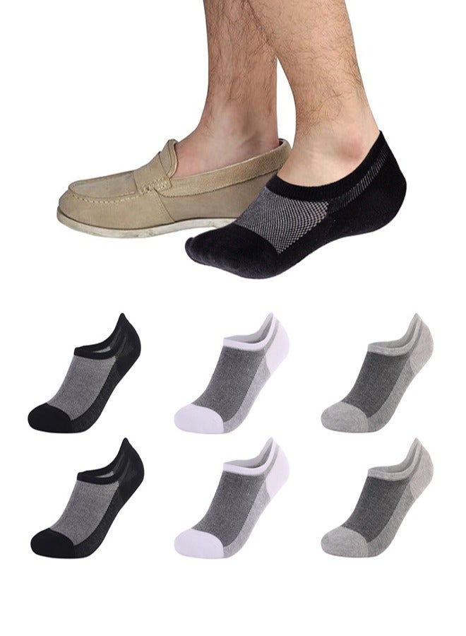 GUSGU 6PCS No Show Socks Mens, Low Cut Ankle Socks With Non Slip Grips, Invisible Cotton Socks for Loafer Sneakers Black White Grey EU 38-43 ﻿ - Image 1