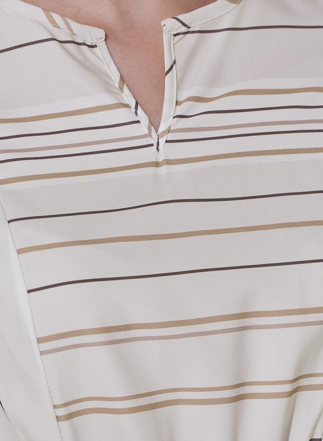 Take Two Striped Notch Neck A-Line Midi Dress - Image 3