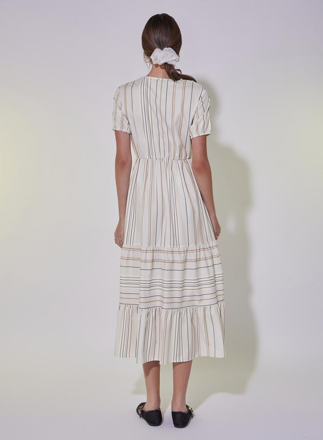 Take Two Striped Notch Neck A-Line Midi Dress - Image 4