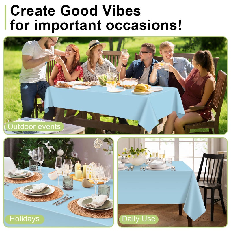 QIKSION Light Blue Plastic Table Cloth Disposable 2 Pack, 54 x 108 Inch Tablecloths for Baby Shower Birthday Party, Easter Decorations, Rectangle Table Cover - Image 4