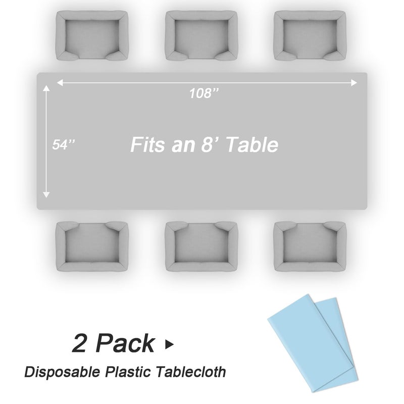 QIKSION Light Blue Plastic Table Cloth Disposable 2 Pack, 54 x 108 Inch Tablecloths for Baby Shower Birthday Party, Easter Decorations, Rectangle Table Cover - Image 5