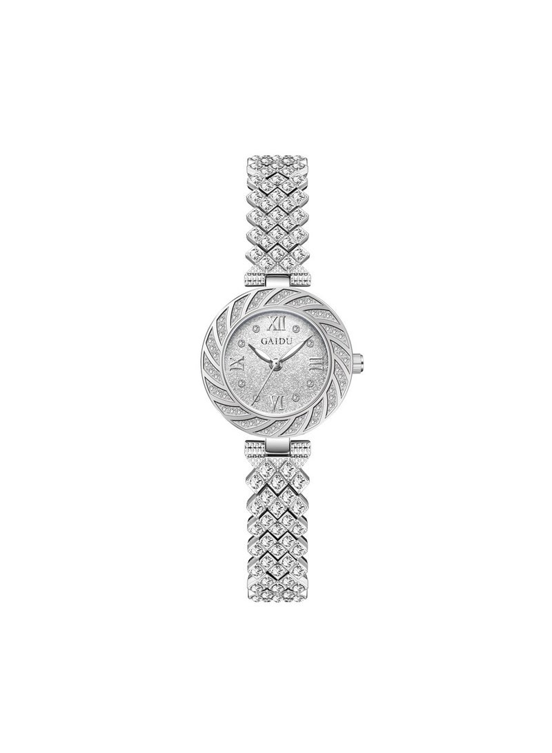 xozgdovg Scholar watch bracelet watch light luxury temperament women's watch waterproof explosion quartz watch /KD3015 silver shell white sand surface steel belt  - Image 1