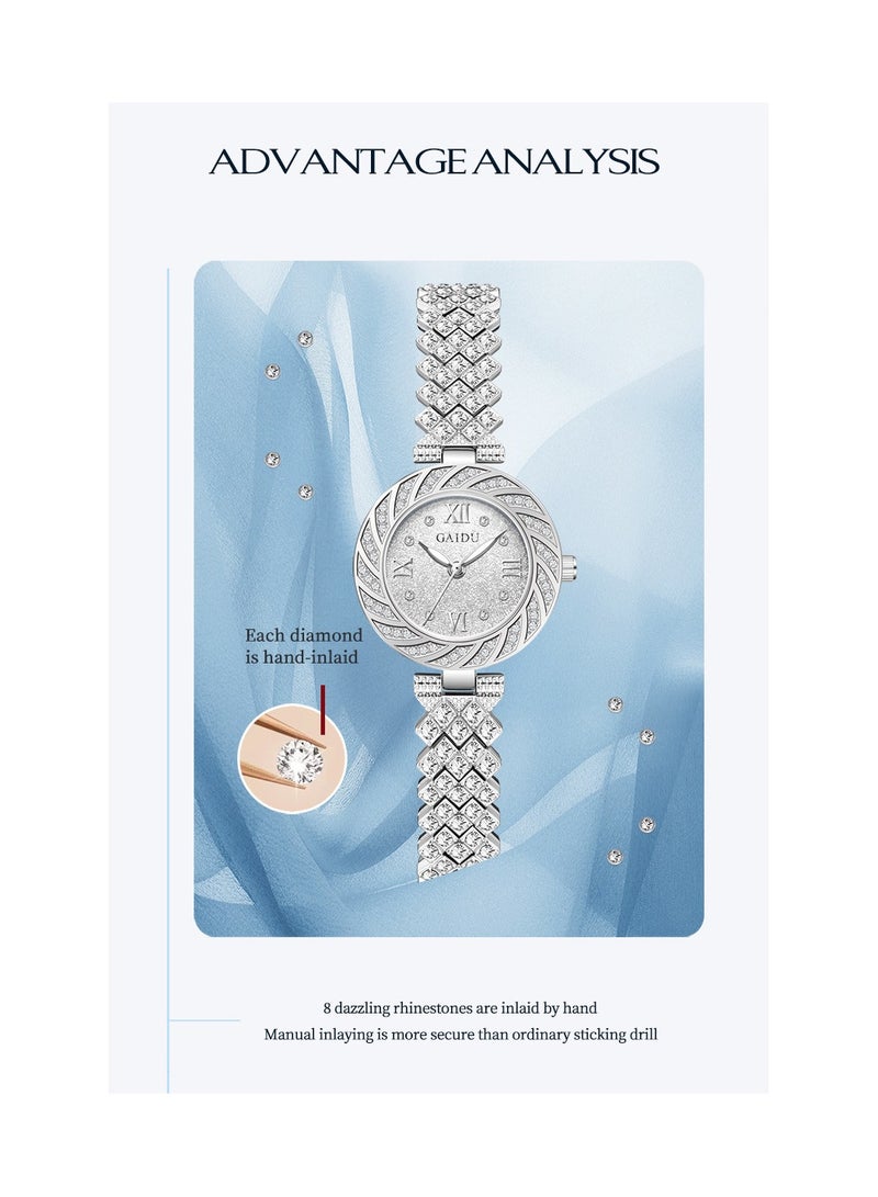 xozgdovg Scholar watch bracelet watch light luxury temperament women's watch waterproof explosion quartz watch /KD3015 silver shell white sand surface steel belt  - Image 5