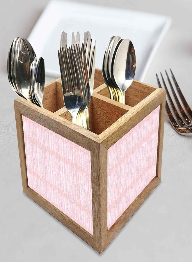 Nutcase Wooden Cutlery Stand Holder Silverware Caddy Spoons Forks Knives Organizer for Dining Table & Kitchen -Made in India-Spoons NOT Included - Pink Sketch Design - Image 2