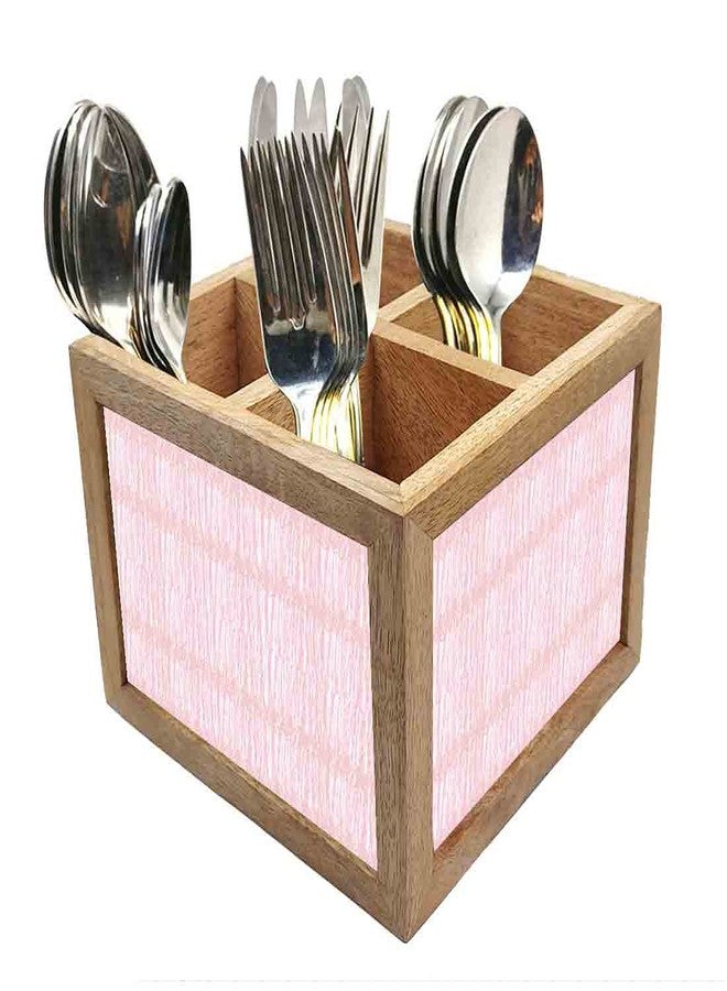 Nutcase Wooden Cutlery Stand Holder Silverware Caddy Spoons Forks Knives Organizer for Dining Table & Kitchen -Made in India-Spoons NOT Included - Pink Sketch Design - Image 1