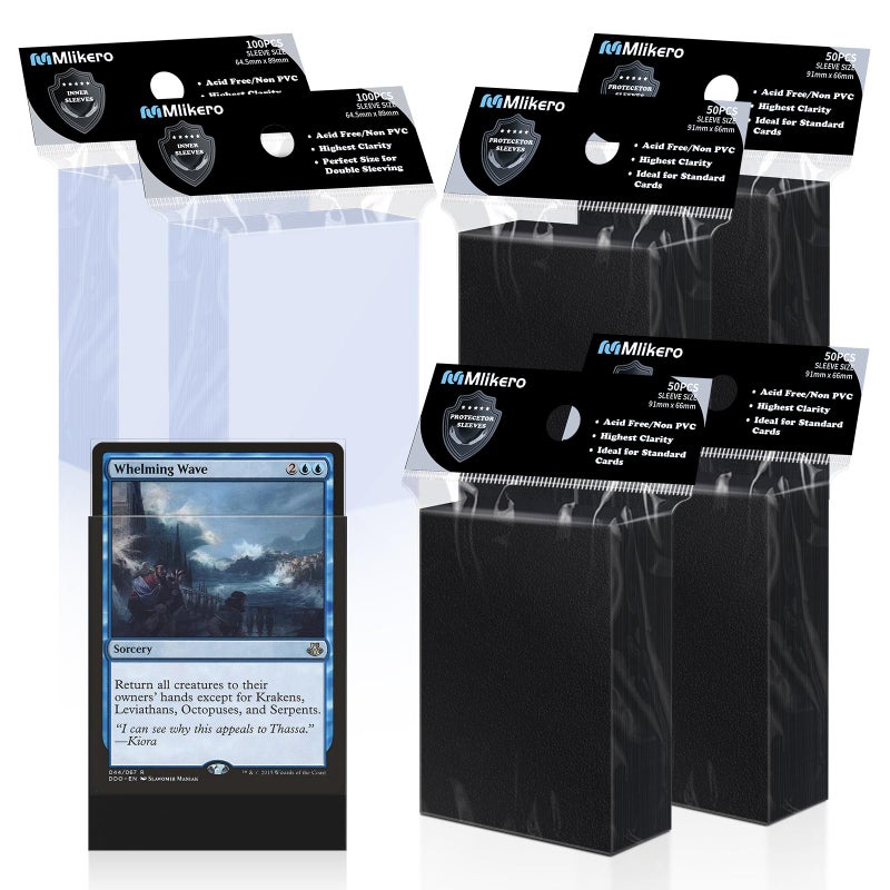 Mlikero 400 Pack Card Sleeves  200 Matte Black Trading Card Sleeve and 200 Inner Sleeves Ideal for Double-Sleeving  Perfect Fit Sleeves Compatible with MTG  TCG  Baseball  Football Cards. - Image 1
