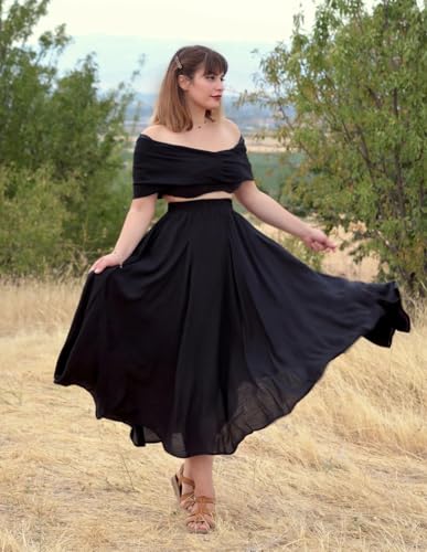 Scarlet Darkness Women Casual Maxi Skirt Flowy Bohemian Renaissance Long Skirts Black S - Image 5