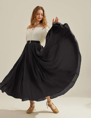 Scarlet Darkness Women Casual Maxi Skirt Flowy Bohemian Renaissance Long Skirts Black S - Image 2