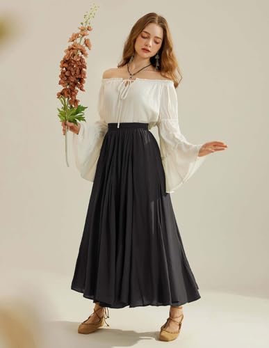 Scarlet Darkness Women Casual Maxi Skirt Flowy Bohemian Renaissance Long Skirts Black S - Image 3
