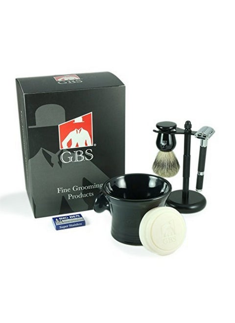 .B.S Men'S Shaving Set Butterfly Open Double Edge Razor Shave Brush With Dual Stand Shaving Mug With Knob Handle Natural Shave Soap 10 Replacement Razor Blades
