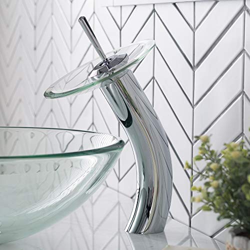 KRAUS Tall Waterfall Bathroom Faucet for Vessel Sink with Clear Glass Disk, Chrome KGW-1700CH-CL - Image 4