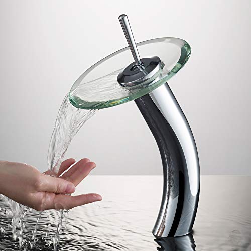 KRAUS Tall Waterfall Bathroom Faucet for Vessel Sink with Clear Glass Disk, Chrome KGW-1700CH-CL - Image 2