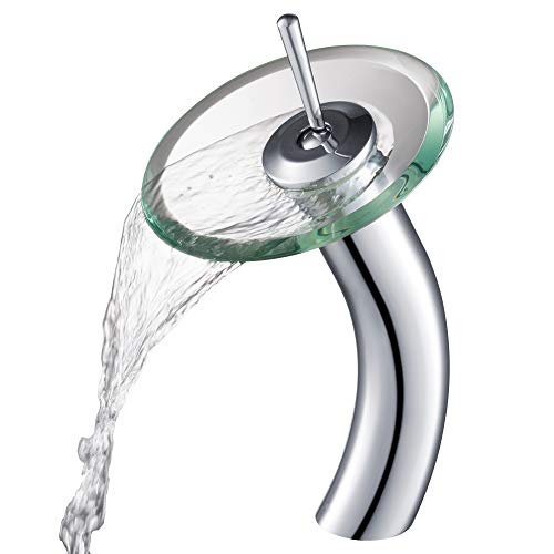 KRAUS Tall Waterfall Bathroom Faucet for Vessel Sink with Clear Glass Disk, Chrome KGW-1700CH-CL - Image 1