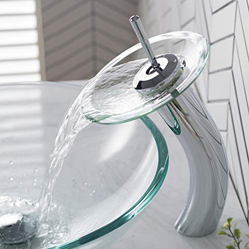 KRAUS Tall Waterfall Bathroom Faucet for Vessel Sink with Clear Glass Disk, Chrome KGW-1700CH-CL - Image 3