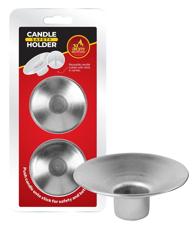 Ner Mitzvah Reusable Metal Candlestick Liners and Drip Guards  Safety Pin Holds Candles in Place  Nickel Plated Protector Bobeches  Silver  2 Pack