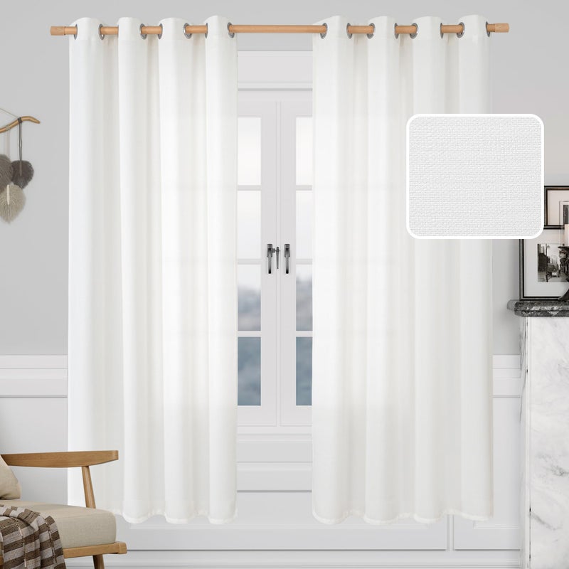 LAMIT White Linen Curtains 72 Inches Long for Bedroom Grommet Thick Linen Textured Privacy Drapes Light Filtering Sheer Curtains for Living Room Set of 2 Panels 52 x 72 Inch White