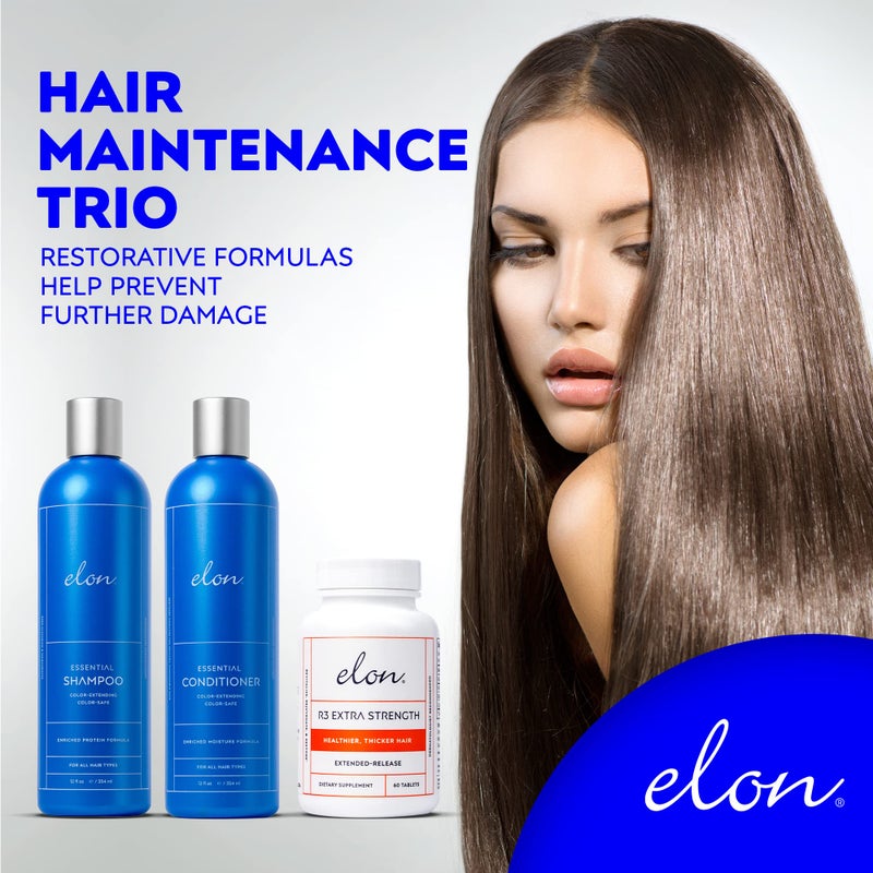 Elon Complete Care Kit for Thinning Hair â€“ Elon Essential Shampoo & Conditioner Set + R3 Extra Strength Hair Growth Supplement â€“ NO Sulfates, Parabens or Phthalates - Image 3