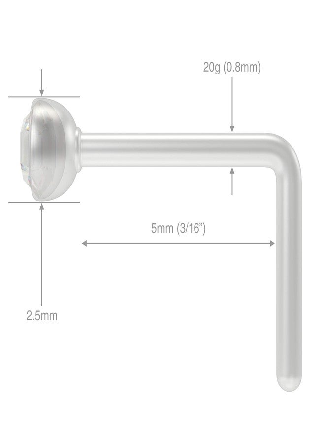 Bling Piercing 3pc 20g Bioflex L-Shape Nose Ring Stud Rings Plastic Bioplast Nostril Cool Cute Curve Flat Hoop Bend - Image 3