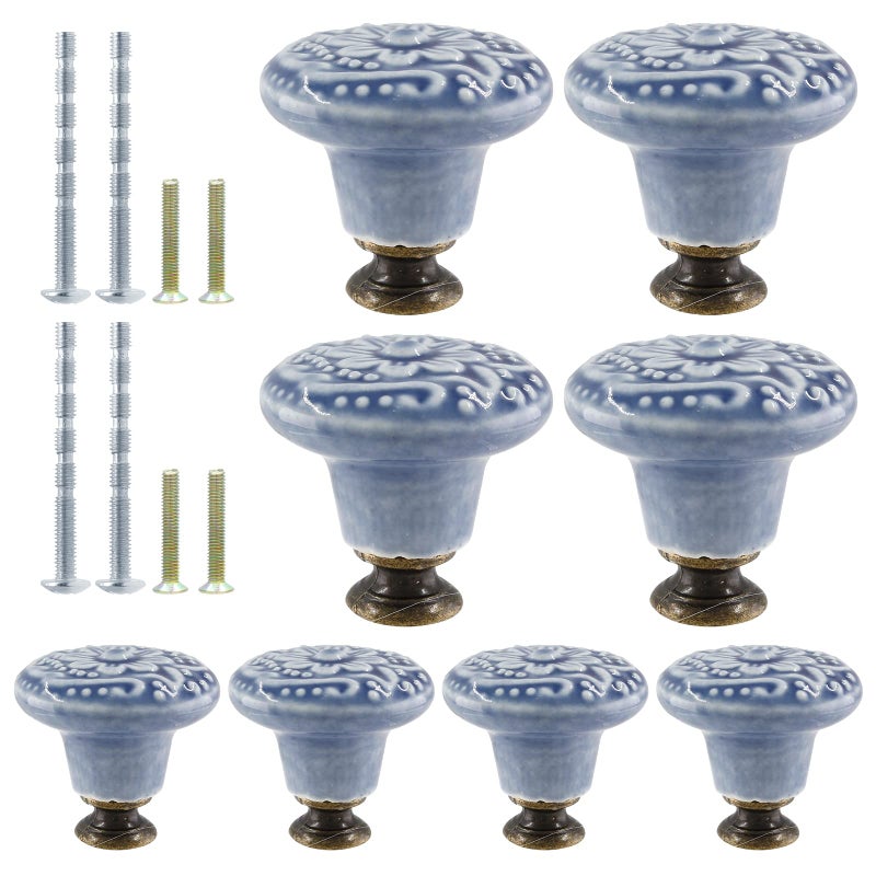 Suiwotin 8pcs Greyish Blue Vintage Retro Ceramic Knobs Pulls for Kitchen Cabinet Dresser Closet Cupboard Furniture Door - Image 2