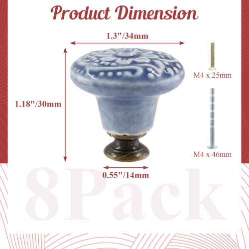Suiwotin 8pcs Greyish Blue Vintage Retro Ceramic Knobs Pulls for Kitchen Cabinet Dresser Closet Cupboard Furniture Door - Image 3