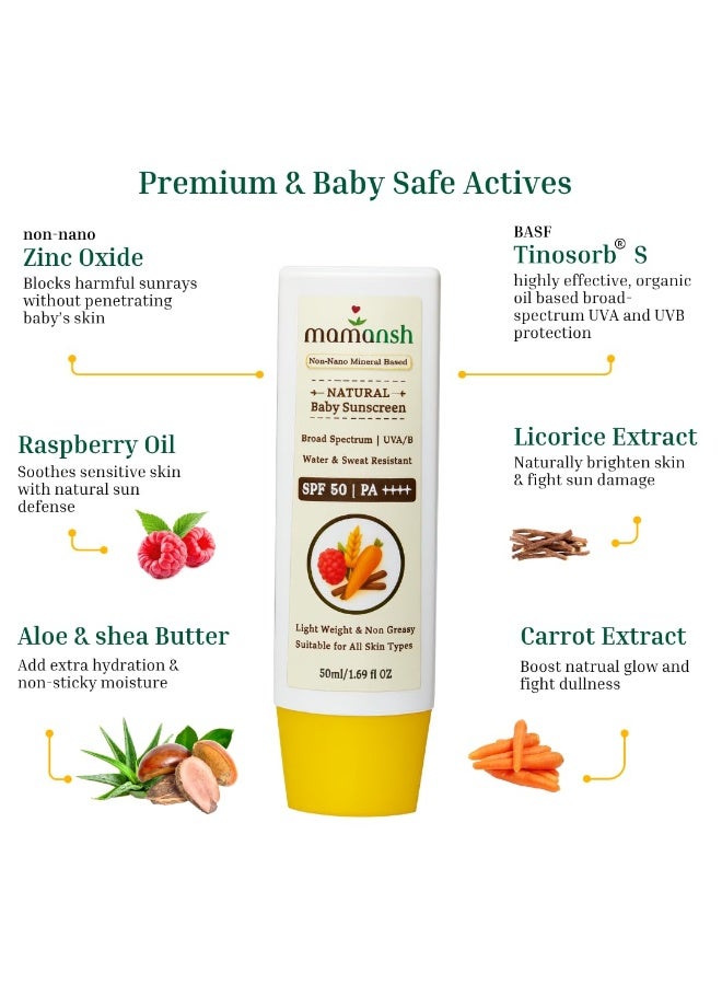 واقي شمسي طبيعي للأطفال، SPF 50 PA++++ | ذو تركيبة معدنية، واسع الطيف | آمن للأطفال والرضع | لا يترك أثرًا أبيض، مقاوم للماء، 50 مل - Image 3
