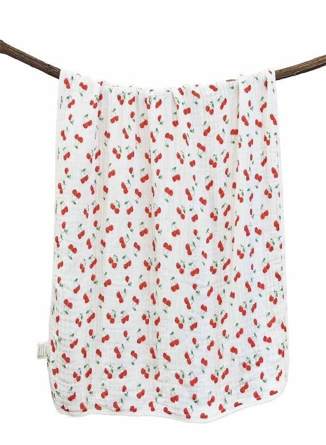REPRECONF Pack of 2 Ultra Soft Muslin Baby Blankets for Girls Boys Breathable Lightweight Cotton Muslin Swaddle Blankets for Infant Toddler, Newborn Nursery Swaddling Wrap 43"X43" (Floral and Cherry) - Image 4