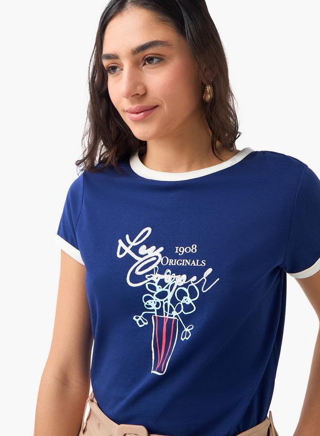 Lee Cooper Printed Cotton T-shirt with Crew Neck and Raglan Sleeves - Image 1