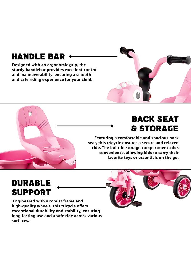 MarkedOne Tricycle for Kids, Baby Cycle with Light and Music, Kids Tricycle with Back Storage Basket & 3 Wheels, Kids Cycle Bike For 2 to 5 Years Boys Girls Pink  - Image 2