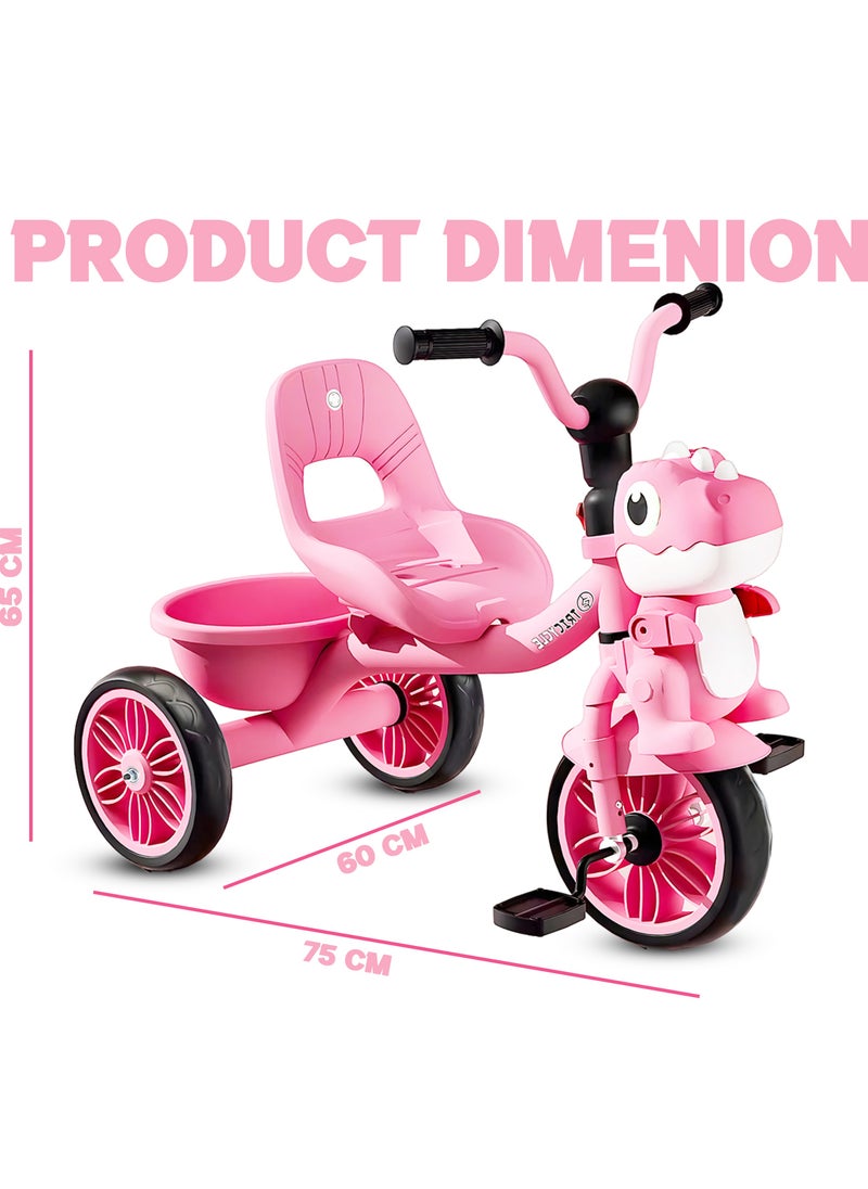 MarkedOne Tricycle for Kids, Baby Cycle with Light and Music, Kids Tricycle with Back Storage Basket & 3 Wheels, Kids Cycle Bike For 2 to 5 Years Boys Girls Pink  - Image 5