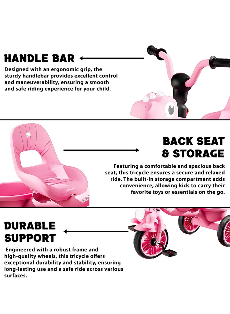 MarkedOne Tricycle for Kids, Baby Cycle with Light and Music, Kids Tricycle with Back Storage Basket & 3 Wheels, Kids Cycle Bike For 3+  Years Boys Girls White Pink - Image 2