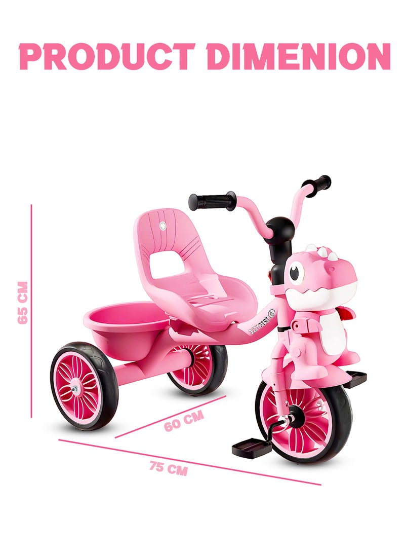 MarkedOne Tricycle for Kids, Baby Cycle with Light and Music, Kids Tricycle with Back Storage Basket & 3 Wheels, Kids Cycle Bike For 3+  Years Boys Girls White Pink - Image 4