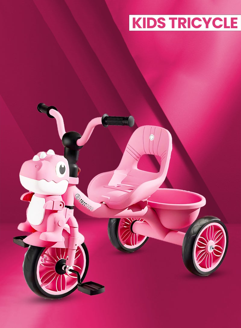 MarkedOne Tricycle for Kids, Baby Cycle with Light and Music, Kids Tricycle with Back Storage Basket & 3 Wheels, Kids Cycle Bike For 3+  Years Boys Girls White Pink - Image 1