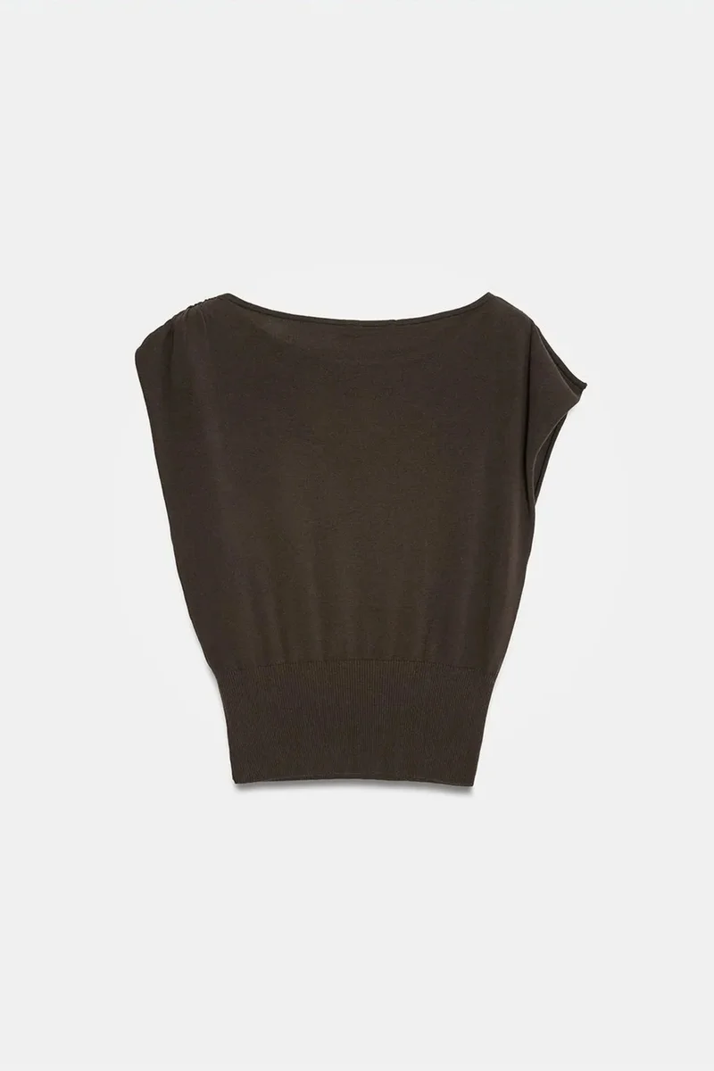 Dilvin Coffee Brown DILVIN Off-Shoulder Sleeveless Crepe Blouse for Women | Best Price UAE